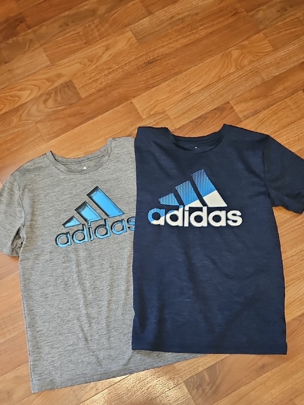 adidas Kids Short Sleeve Logo Tees - Navy and Gray